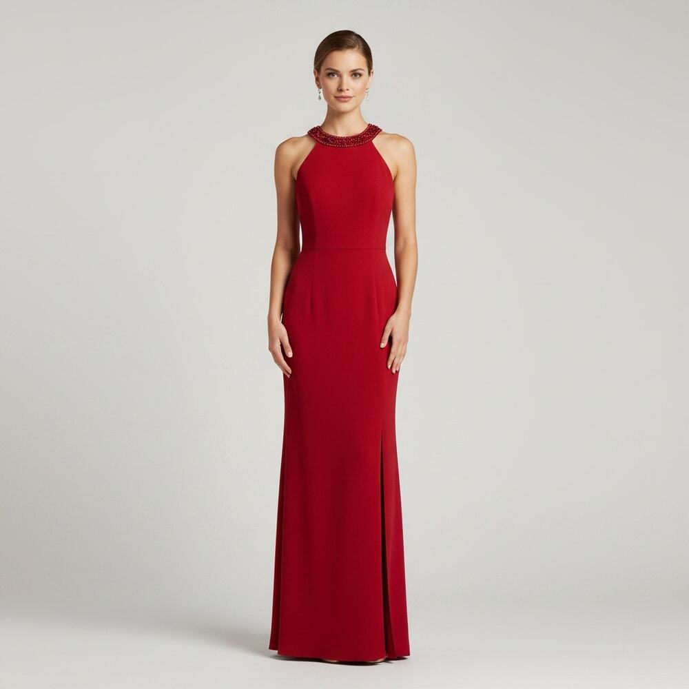 Vintage Faviana New York Couture Evening Dress Womens Size 9/10 Red Side Slit